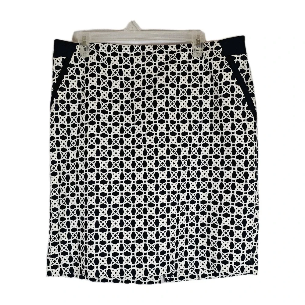 THE LIMITED Skirt Black & White Circles Cotton Womens Sz 14 Lined Pockets EUC